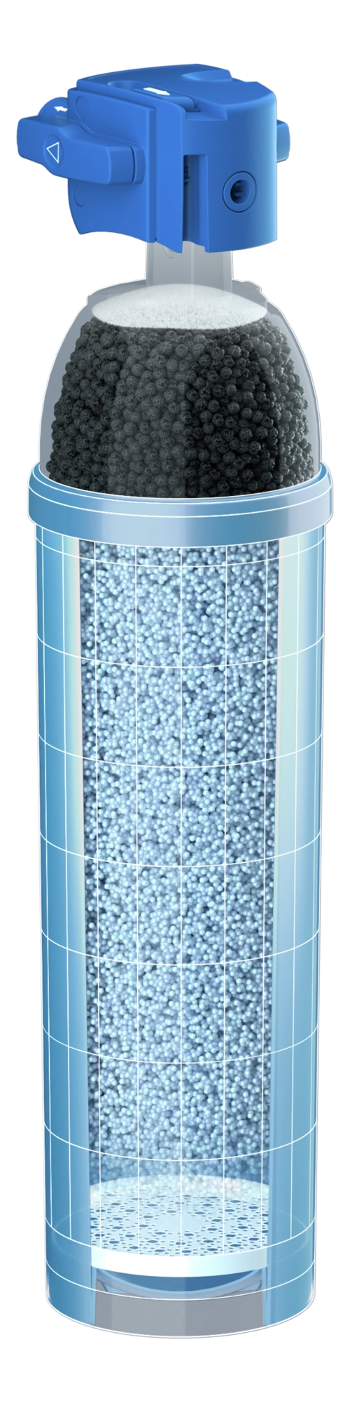 Vista in sezione del PURITY C filtro che mostra gli strati interni di filtrazione e i materiali filtranti.